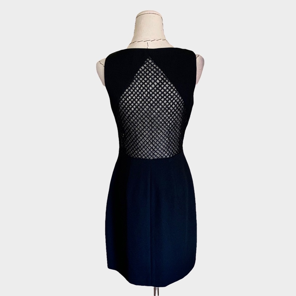 Vintage 90s Y2K Laundry Black Cut Out Mesh Fishnet Shift Bodycon Dress sz 4